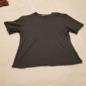 Paper Crane Charcoal Short Sleeve Waffle Knit Top